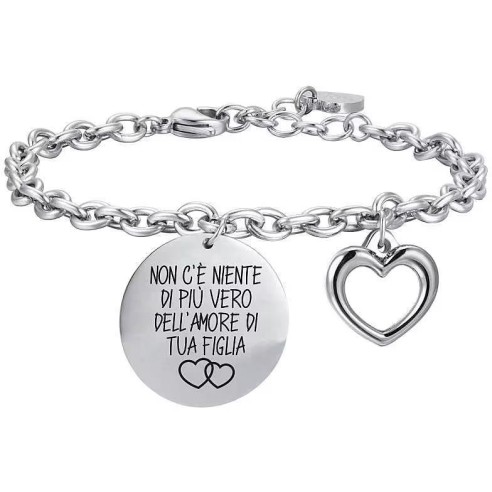 BK2493 BRACCIALE DONNA IN ACCIAIO CON PIASTRA CON SMALTO NERO E CHARM CUORE LUCA BARRA