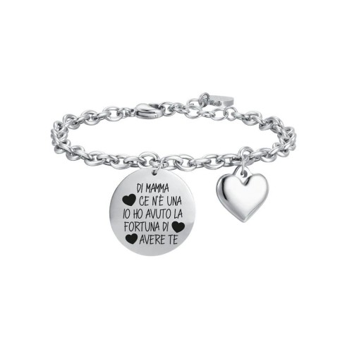 BK2484 BRACCIALE DONNA IN ACCIAIO CON PIASTRA CON SMALTO NERO E CHARM CUORE LUCA BARRA