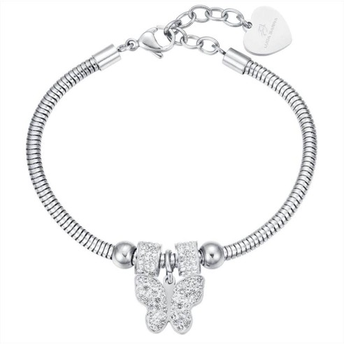 BK1936 BRACCIALE DONNA IN ACCIAIO CON FARFALLA E CRISTALLI BIANCHI LUCA BARRA