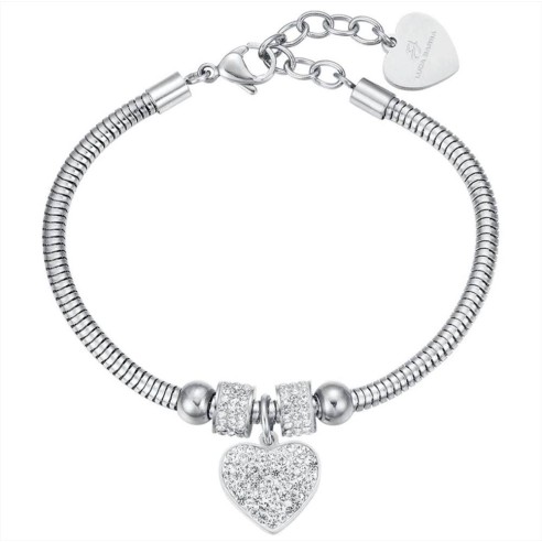 BK1933 BRACCIALE DONNA IN ACCIAIO CON CUORE E CRISTALLI BIANCHI LUCA BARRA