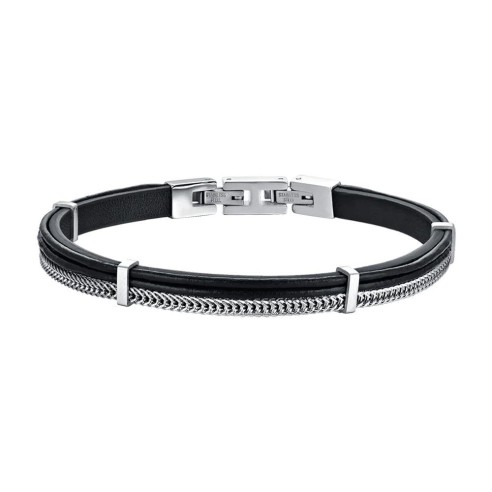 BA1618 BRACCIALE UOMO IN CUOIO NERO CON ELEMENTI IN ACCIAIO LUCA BARRA