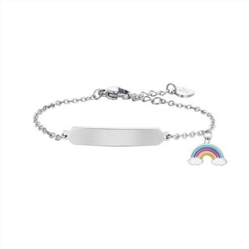 JB203 BRACCIALE BAMBINA IN ACCIAIO CON PIASTRA E ARCOBALENO LUCA BARRA