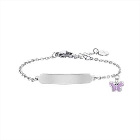 JB205 BRACCIALE BAMBINA IN ACCIAIO CON SMALTO VIOLA E PIASTRA LUCA BARRA