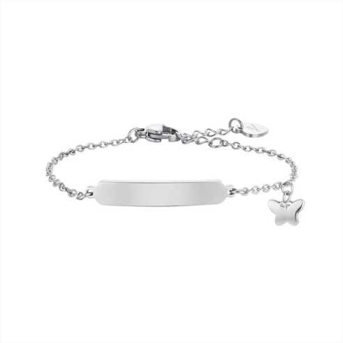 JB209 BRACCIALE BAMBINA IN ACCIAIO CON FARFALLE E PIASTRA LUCA BARRA