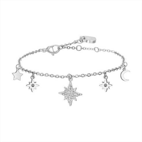 BRACCIALE DONNA IN ACCIAIO CON STELLA E LUNA CON CRISTALLI BIANCHI LUCA BARRA