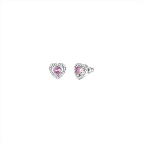 OK1360 ORECCHINI DONNA IN ACCIAIO A FORMA DI CUORE CON ZIRCONE ROSA LUCA BARRA