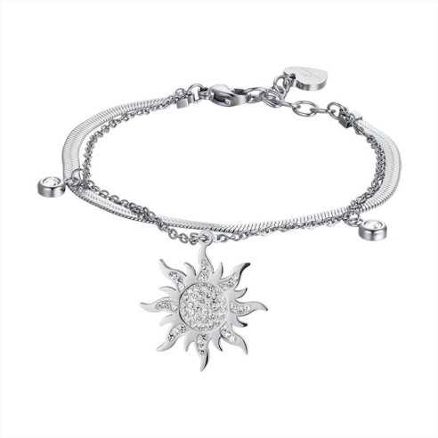 BK2471 BRACCIALE DONNA IN ACCIAIO CON SOLE E CRISTALLI BIANCHI LUCA BARRA