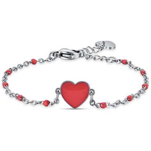 BRACCIALE IN ACCIAIO CON CUORE E SMALTO ROSSO LUCA BARRA