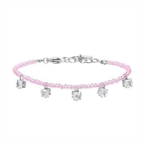 BK2679 BRACCIALE DONNA IN ACCIAIO CON CRISTALLI ROSA E ZIRCONI BIANCHI LUCA BARRA