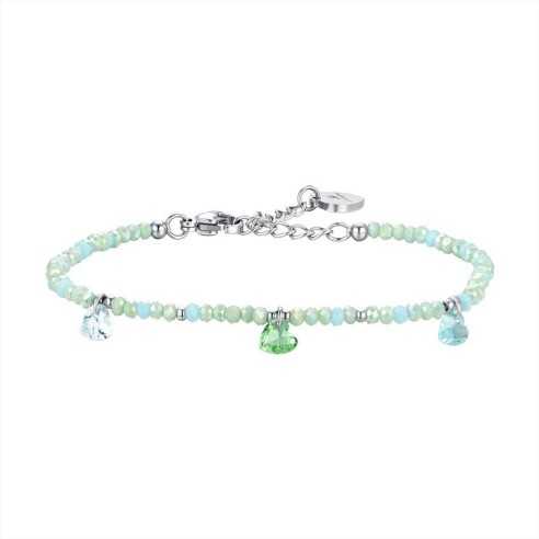 BK2684 BRACCIALE DONNA IN ACCIAIO PIETRE E CRISTALLI VERDE ACQUA LUCA BARRA