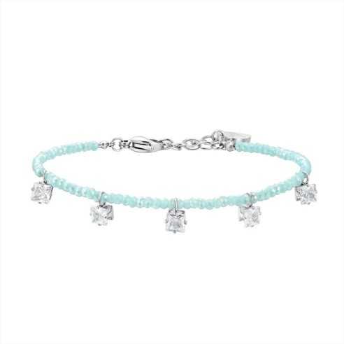 BK2681 BRACCIALE DONNA IN ACCIAIO PIETRE TURCHESI E ZIRCONI BIANCHI LUCA BARRA