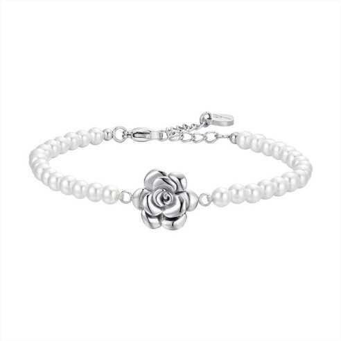 BK2668 BRACCIALE DONNA PERLE E ROSA IN ACCIAIO LUCA BARRA