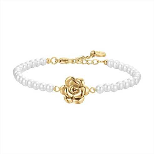 BK2667 BRACCIALE DONNA PERLE E ROSA IN ACCIAIO IP GOLD LUCA BARRA