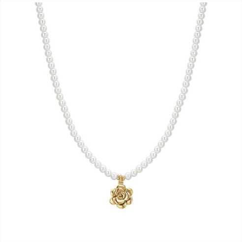 CK2012 COLLANA DONNA IN ACCIAIO IP GOLD PERLE E ROSA LUCA BARRA