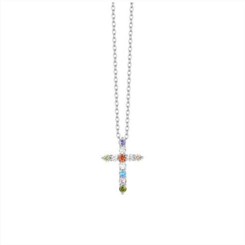 CK2021 COLLANA DONNA IN ACCIAIO CON CROCE E ZIRCON MULTICOLOR LUCA BARRA