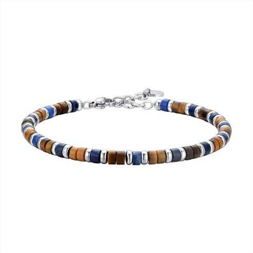 BA1750 BRACCIALE UOMO IN ACCIAIO PIETRE OCCHIO DI TIGRE E LAPIS LUCA BARRA