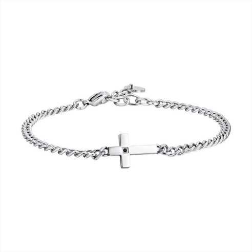 BA1786 BRACCIALE UOMO IN ACCIAIO CON CROCE E ZIRCONE BIANCO LUCA BARRA