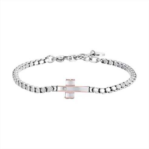 BA1788 BRACCIALE UOMO IN ACCIAIO CON CROCE IP ROSE LUCA BARRA