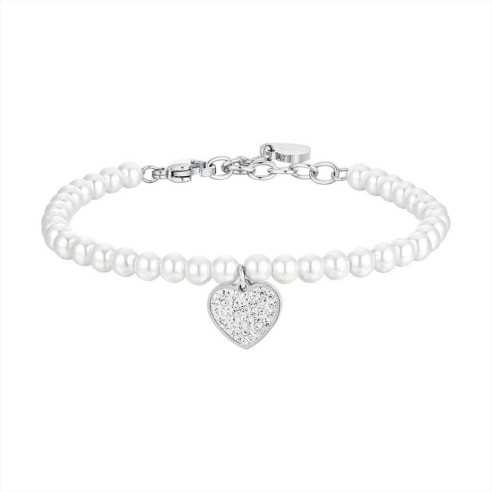 BK2690 BRACCIALE DONNA IN ACCIAIO PERLE E CUORE LUCA BARRA 