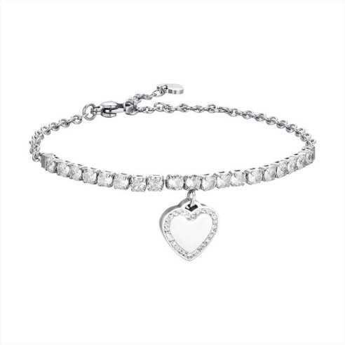 BK2672 BRACCIALE TENNIS DONNA IN ACCIAIO CUORE E ZIRCONI LUCA BARRA