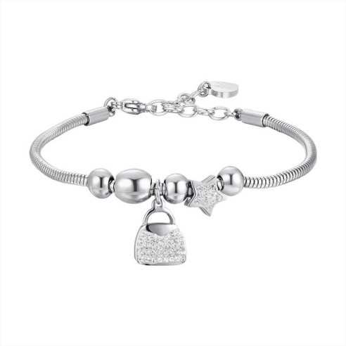 BK2702 BRACCIALE DONNA IN ACCIAIO BORSA E CRISTALLI LUCA BARRA