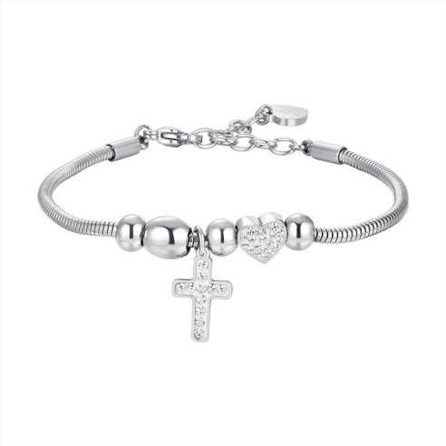 BK2700 BRACCIALE DONNA IN ACCIAIO CROCE E CRISTALLI LUCA BARRA