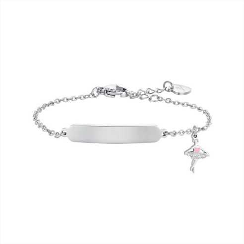 BRACCIALE BIMBA IN ACCIAIO BALLERINA E PIASTRA LUCA BARRA