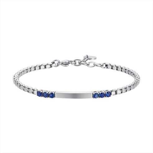 BA1809 BRACCIALE UOMO IN ACCIAIO PIASTRA E ZIRCONI BLU LUCA BARRA