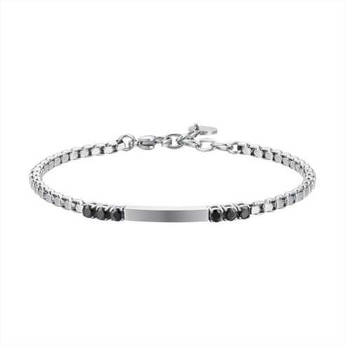 BA1808 BRACCIALE UOMO IN ACCIAIO PIASTRA E ZIRCONI NERI LUCA BARRA