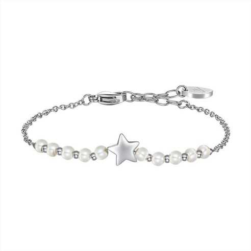 BK2744 BRACCIALE DONNA IN ACCIAIO PERLE BIANCHE E STELLA LUCA BARRA 