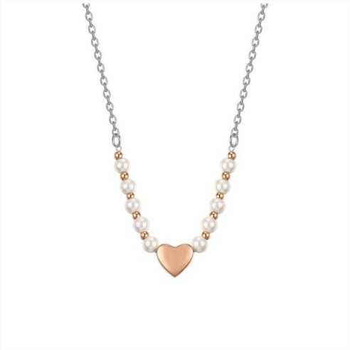 CK2072 COLLANA DONNA IN ACCIAIO IP GOLD E PERLE BIANCHE CON CUORE IP ROSE LUCA BARRA