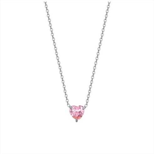 COLLANA DONNA IN ACCIAIO CON CUORE CRISTALLO ROSA LUCA BARRA