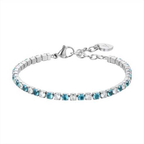 BRACCIALE TENNIS IN ACCIAIO CON CRISTALLI AZZURRI E BIANCHI LUCA BARRA