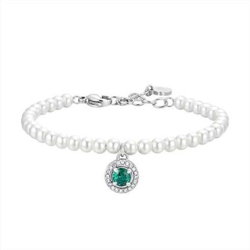 BK2662 BRACCIALE DONNA IN ACCIAIO PERLE E ZIRCONE VERDE LUCA BARRA