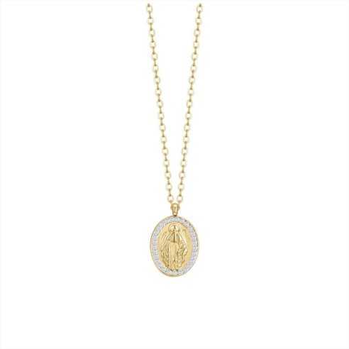 COLLANA DONNA IN ACCIAIO IP GOLD, MADONNINA MIRACOLOSA E ZIRCONI BIANCHI LUCA BARRA
