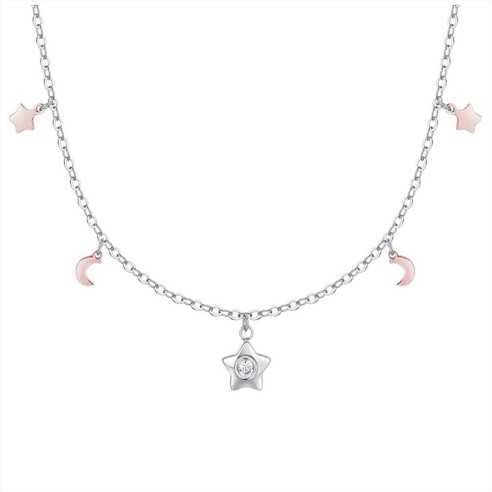 COLLANA DONNA IN ACCIAIO, STELLA CON ZIRCONE BIANCO, LUNE E STELLE IP ROSE LUCA BARRA