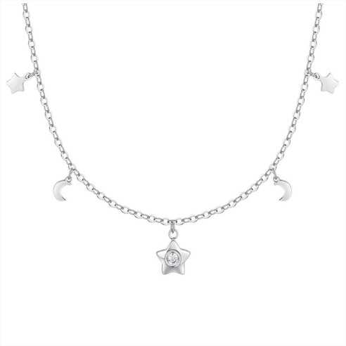 COLLANA DONNA IN ACCIAIO, STELLA CON ZIRCONE BIANCO, LUNE E STELLE LUCA BARRA