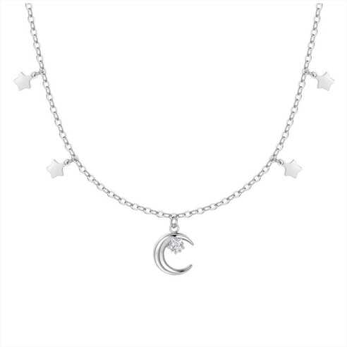 COLLANA DONNA IN ACCIAIOLUNA CON ZIRCONE BIANCO E STELLE LUCA BARRA