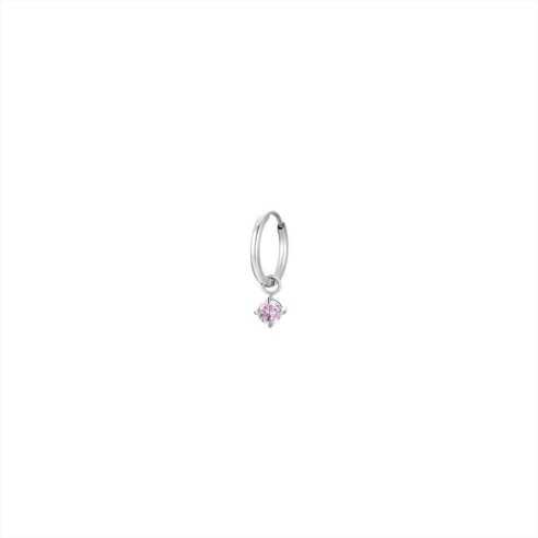 MONO ORECCHINI DONNA IN ACCIAIO CERCHIO CON ZIRCONE ROSA LUCA BARRA