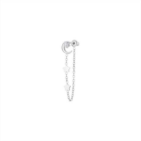 MONO ORECCHINO DONNA IN ACCIAIO, LUNA CON ZIRCONE BIANCO E STELLE LUCA BARRA
