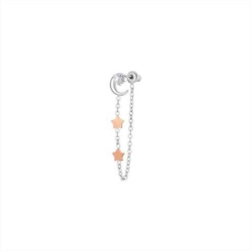 MONO ORECCHINO DONNA IN ACCIAIO, LUNA CON ZIRCONE BIANCO E STELLE LUCA BARRA