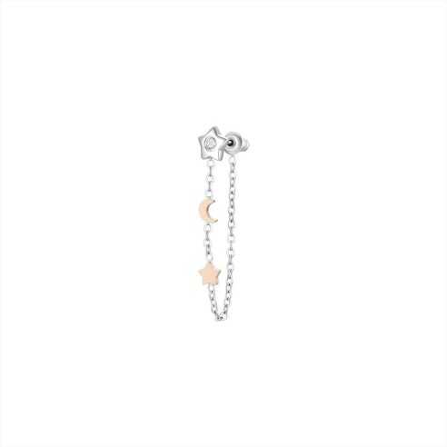 MONO ORECCHINO DONNA IN ACCIAIO, STELLA CON ZIRCONE BIANCO,LUNA E STELLA IP ROSE LUCA BARRA
