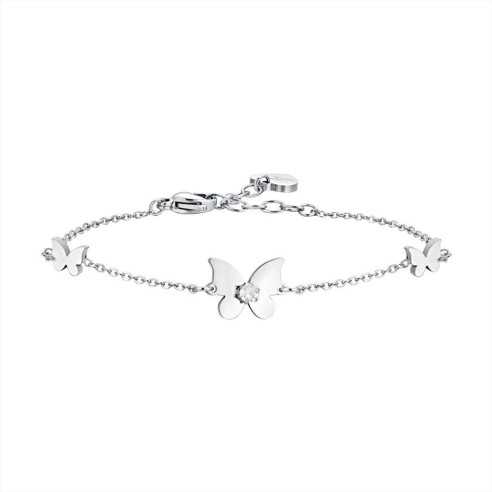 BRACCIALE DONNA IN ACCIAIO FARFALLE E ZIRCONI LUCA BARRA