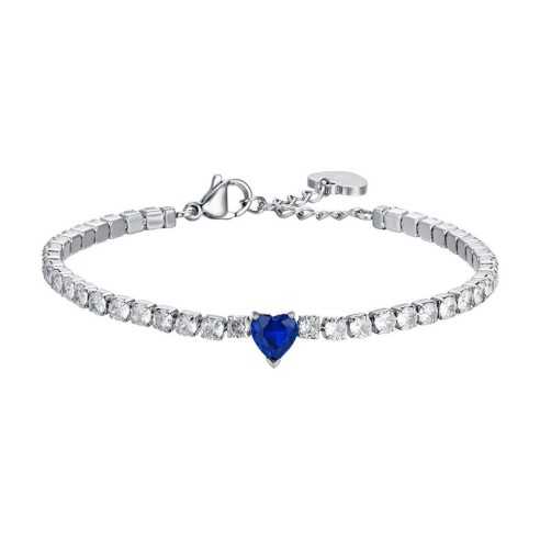 BK2521 BRACCIALE TENNIS DONNA IN ACCIAIO CON CRISTALLI BIANCHI E CUORE CRISTALLO BLU - LUCA BARRA