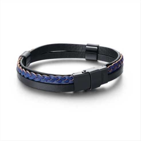 BRACCIALE UOMO IN SIMIL PELLE INTRECCIO BLU RFEGOLABILE BRAND