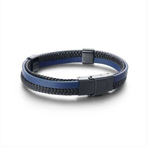 BRACCIALE UOMO IN SIMILPELLE CINTURINO BLU REGOLABILE BRAND