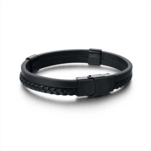 BRACCIALE UOMO IN SIMILPELLE CINTURINO NERO REGOLABILE BRAND