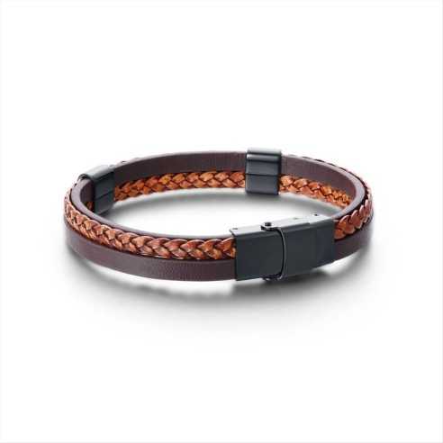 BRACCIALE UOMO IN SIMILPELLE INTRECCIO MARRONE REGOLABILE BRAND