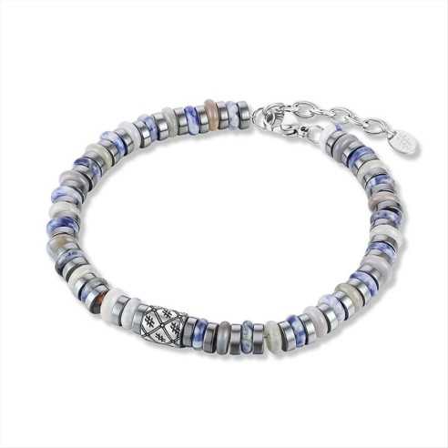 BRACCIALE UOMO CON PIETRE BLU E GRIGIE ED EMATITE BRAND
