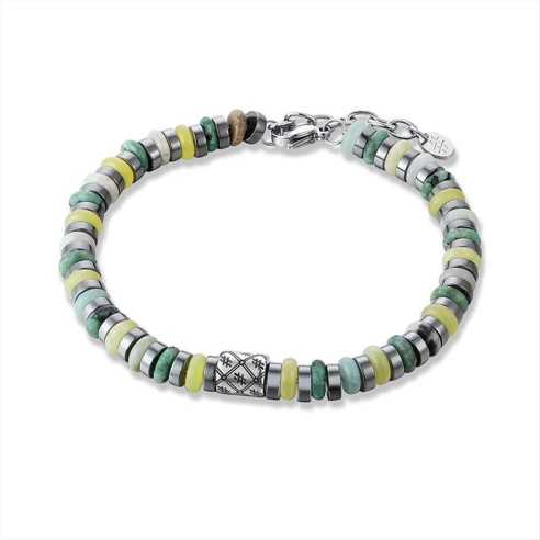 BRACCIALE UOMO CON PIETRE VERDI ED EMATITE BRAND